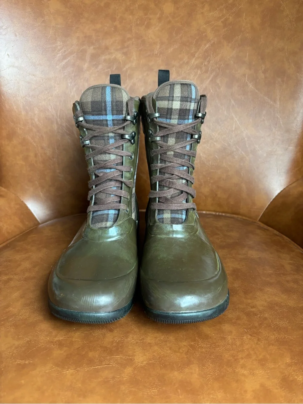 BOGS Sidney Plaid Olive Green Lace-Up Waterproof Rain Winter Boots Wonen’s 10